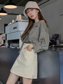 DAZY Stitch Trim Zip Fly Skirt - White - View 8