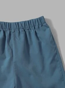 SHEIN 青少年男子地球儀和標語圖形t恤和短褲套裝 - 藍白色 - 查看 3