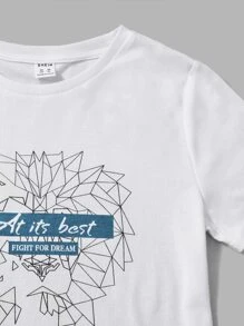 SHEIN 青少年男子地球儀和標語圖形t恤和短褲套裝 - 藍白色 - 查看 4