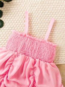 Chica preadolescente Vestido de fiesta de tirantes con fruncido bajo con fruncido - Rosa Pálido - Ver 5