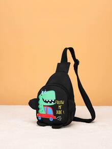 兒童卡通圖案單肩包 - 黑色 - 查看 3