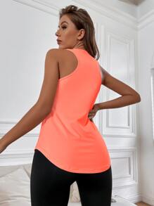 Yoga Basic Breathable Softness Hollow Out Curved Hem Sports Tank Top - Coral Pink - View 2