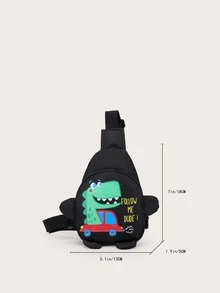 兒童卡通圖案單肩包 - 黑色 - 查看 4