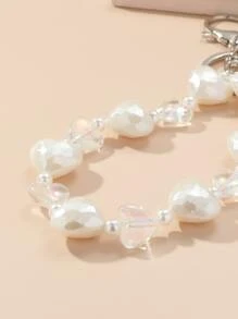 Móc khóa đính cườm hình trái tim thanh lịch - trắng - Xem 3