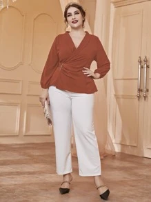 Mulvari 大碼青果領圍裹女士襯衫 - 紅木色 - 查看 6