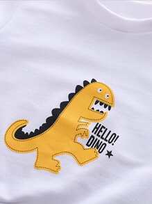 SHEIN Young Boy Dinosaur And Letter Graphic Pullover & 3D Design Patched Sweatpants - Multicolor - View 4