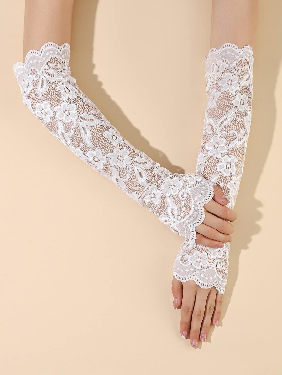 1pair Women's Knit Sexy Arm Sleeves For Summer Outdoor Warm And Soft Arm Covers - White - View 1