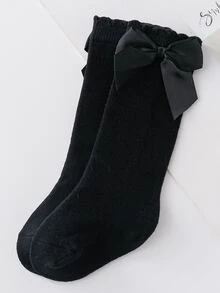 Calcetines con lazo a media pantorrilla estilo princesa adorables para niñas y bebés en colores sólidos rojos, verdes, negros, blancos y grises con material cómodo - Negro - Ver 5