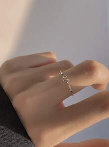 Heart Decor Cuff Ring - Silver - View 1