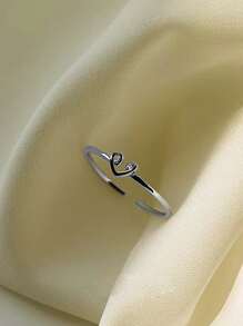 Heart Decor Cuff Ring - Silver - View 2