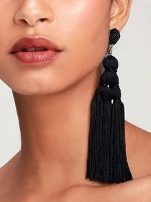 Tassel Drop Earrings - Black - View 2