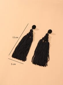 Tassel Drop Earrings - Black - View 4