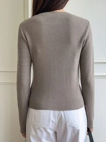 DAZY Ribbed Knit Scoop Neck Jumper - Grey - View 2