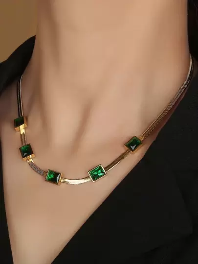 1入組水鑽裝飾項鍊銅首飾類