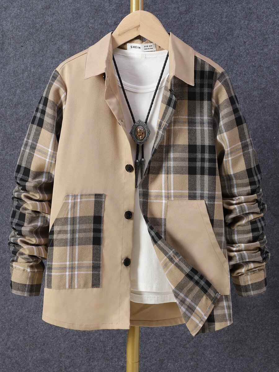 Boys Plaid Slant Pocket Shirt Without Tee - Multicolor - View 1