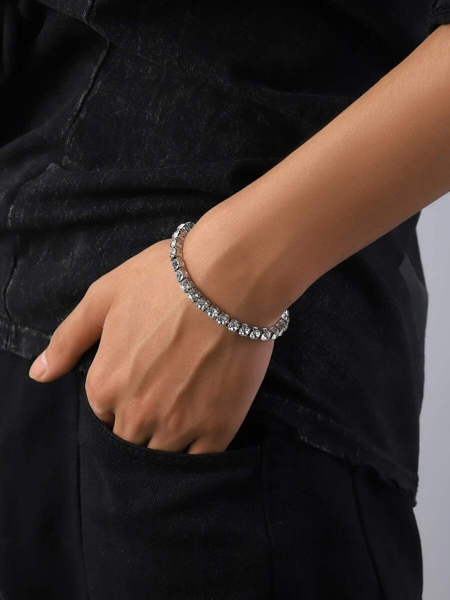 時尚流行男士水鑽裝飾手鍊合金，適合派對和時尚外觀 - 銀色 - 查看 1