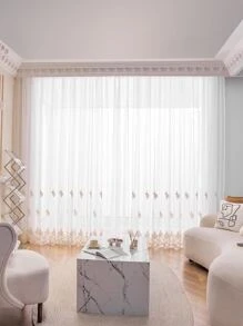 花卉刺繡單片透視窗簾 - 彩色 - 查看 3