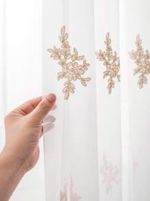 花卉刺繡單片透視窗簾 - 彩色 - 查看 2