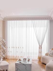 花卉刺繡單片透視窗簾 - 彩色 - 查看 4