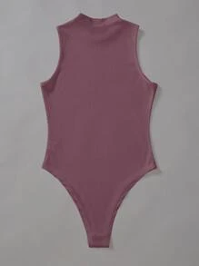 Chiquease Summer Solid Ribbed Sleeveless Bodysuit - Purple - View 2