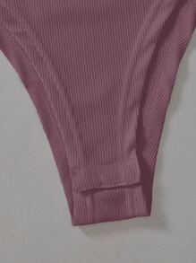 Chiquease Summer Solid Ribbed Sleeveless Bodysuit - Purple - View 3