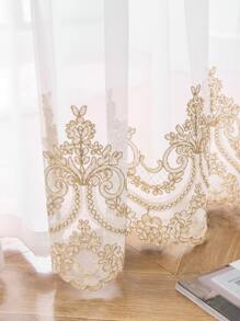 花卉刺繡單片透視窗簾 - 彩色 - 查看 6