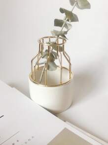 Iron Shelve Flower Vase 1pc,Home Decor,Flower Vase,Centerpiece,Table Decor - White - View 4