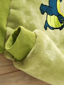 SHEIN 年輕男孩恐龍刺繡法蘭絨運動衫和運動褲