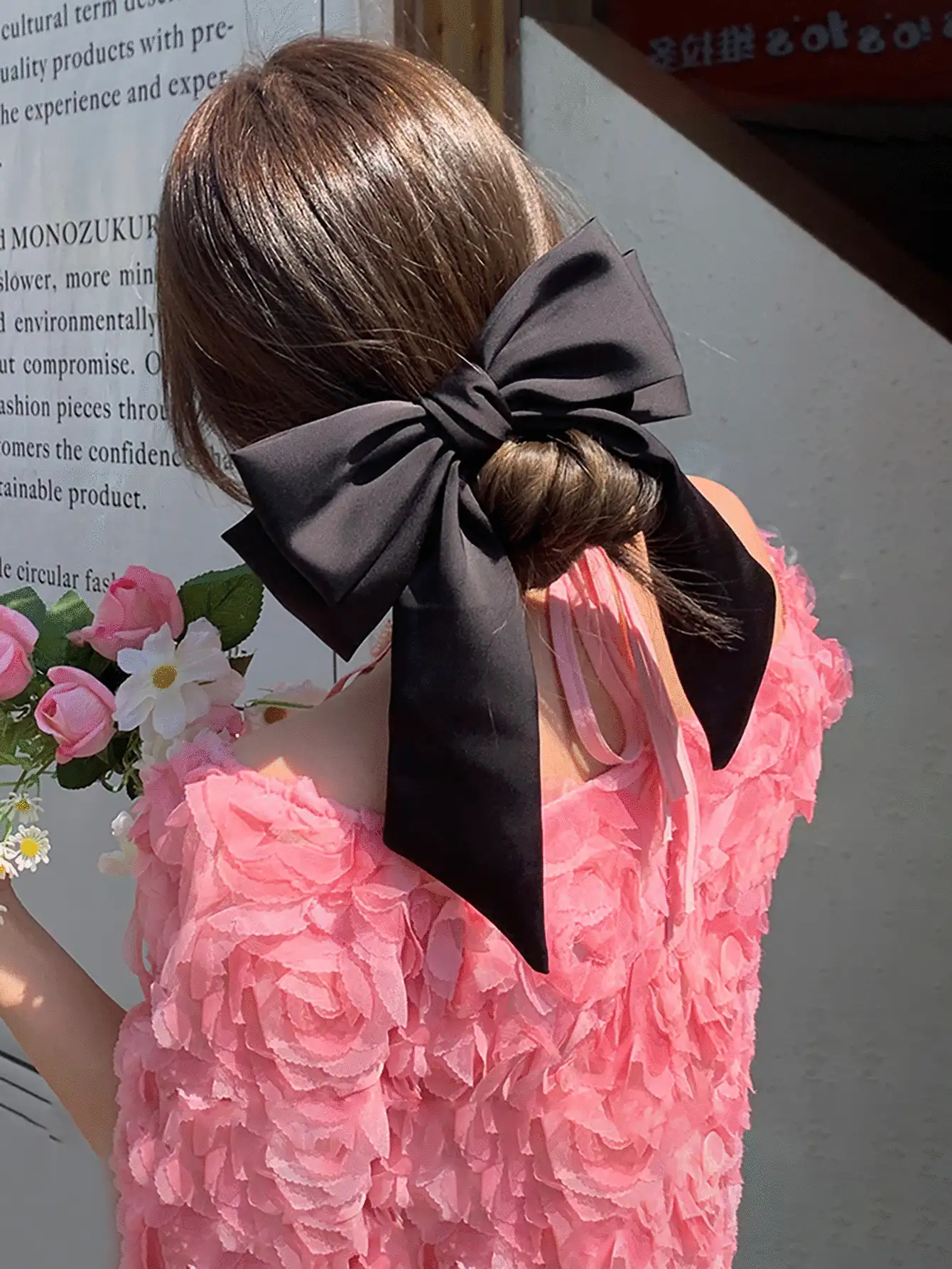 Kẹp tóc trang trí nơ dùng hàng ngày cho các cô gái Kiểu tóc giản dị thanh lịch Ngày lễ tình nhân - màu đen - Xem 2