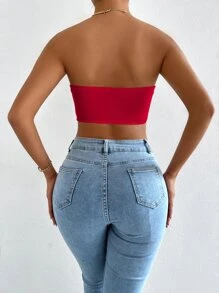 Zolique Asymmetrical Hem Tube Top - Red - View 2