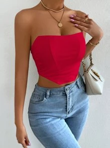 Zolique Asymmetrical Hem Tube Top - Red - View 5