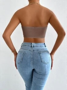 Top bandeau bajo asimétrico - Marrón - Ver 2