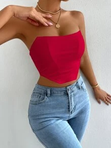 Zolique Asymmetrical Hem Tube Top - Red - View 6