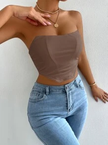 Top bandeau bajo asimétrico - Marrón - Ver 5