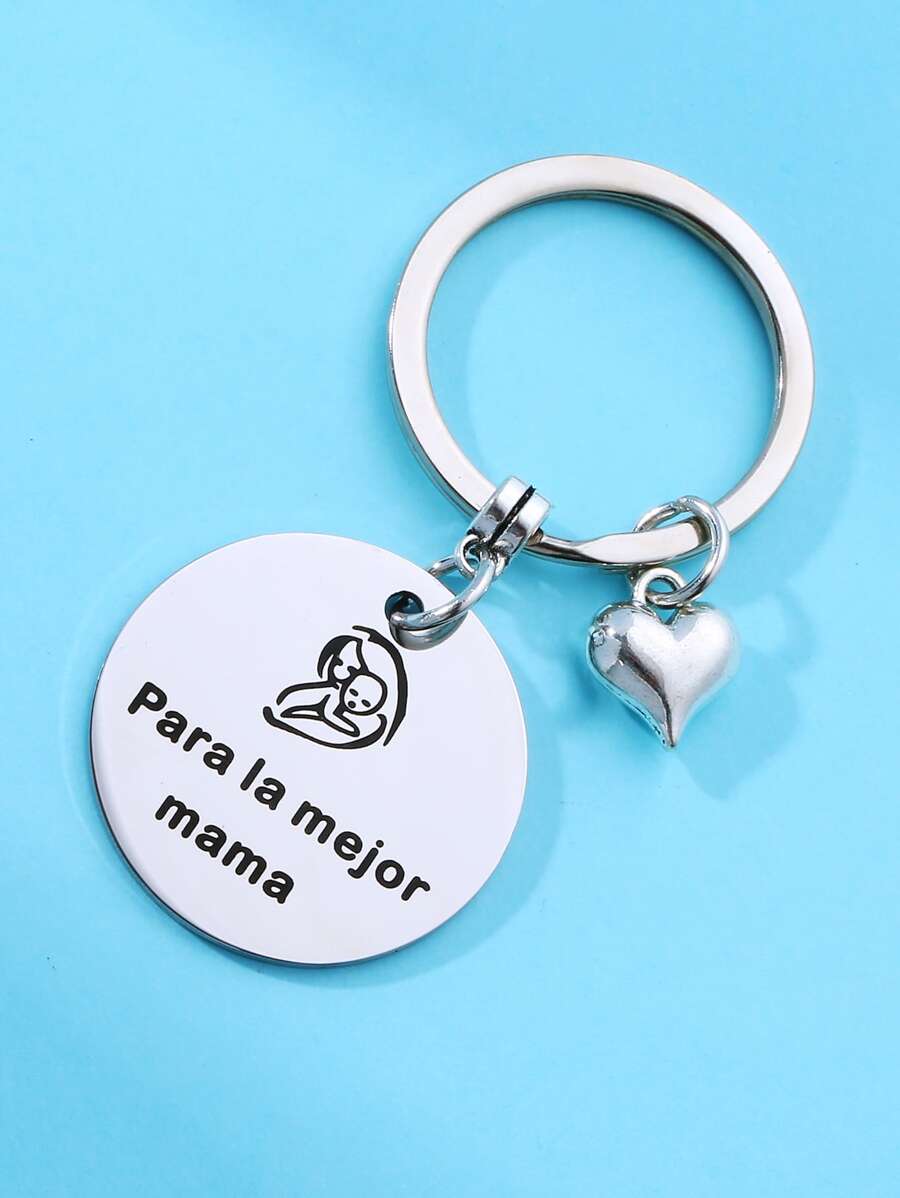 心和圓形吊飾鑰匙圈 - 銀色 - 查看 1