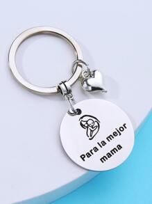 心和圓形吊飾鑰匙圈 - 銀色 - 查看 2