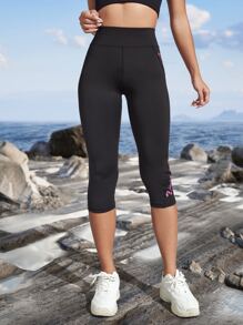 Gameset SHEIN Sport Quần legging thể thao Capri cạp rộng Geo Print dành cho nữ tập yoga - màu đen - Xem 4