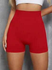 Easithlete High Waist Ribbed Sports Shorts For Chinese New YearWomen Sweat Short, Gym Short, Biker Short - Red - View 2