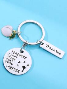 1 Miếng Đồ họa Khẩu hiệu Tròn & Đào Đồ treo Móc chìa khóa - Bạc - Xem 1