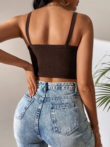 SHEIN Tall 蕾絲邊吊帶上衣 - 巧克力棕 - 查看 2