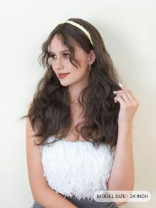 alicegarden 1 件棕色合成耐热长波西米亚卷发假发，带刘海，26 英寸长，由纤维制成，适合日常使用，自然逼真的假发。 - 棕色 - 查看 4