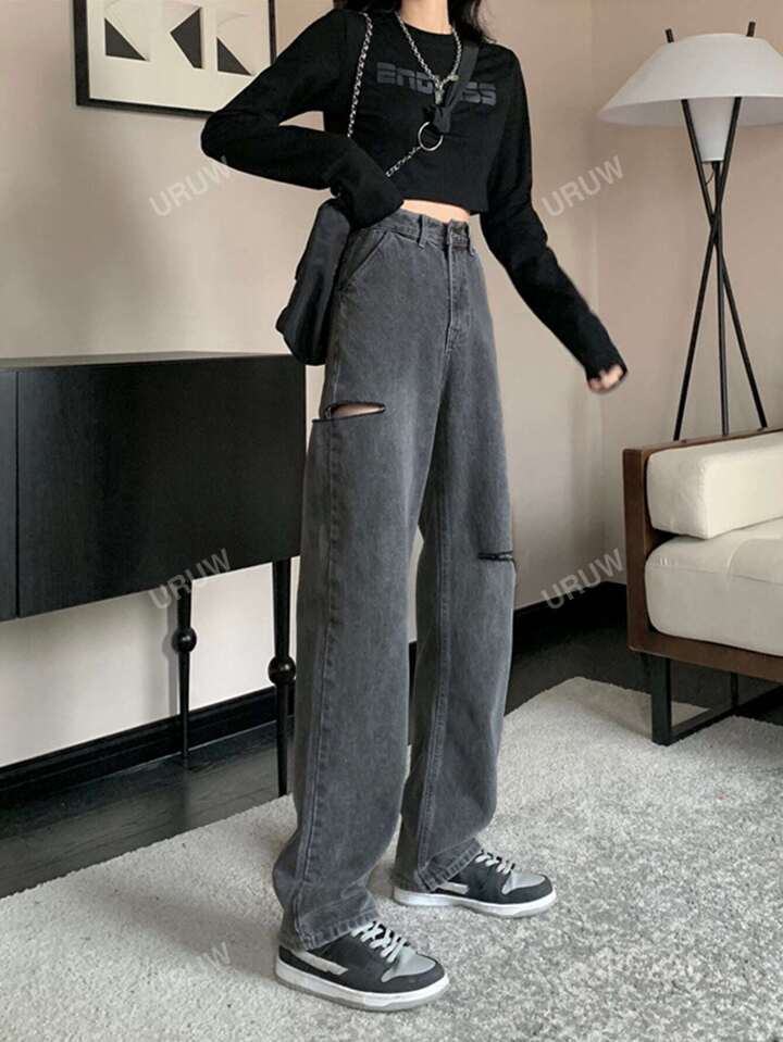 ダメージワイドレッグジーンズ | SHEIN JAPAN