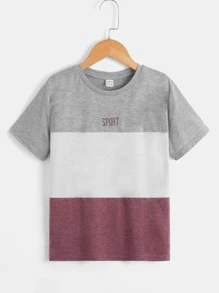 SHEIN 男孩字母圖案撞色T恤 - 彩色 - 查看 1