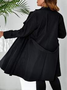 SHEIN LUNE Gabardina de doble botonadura de cuello con solapa hebilla puño - Negro - Ver 2