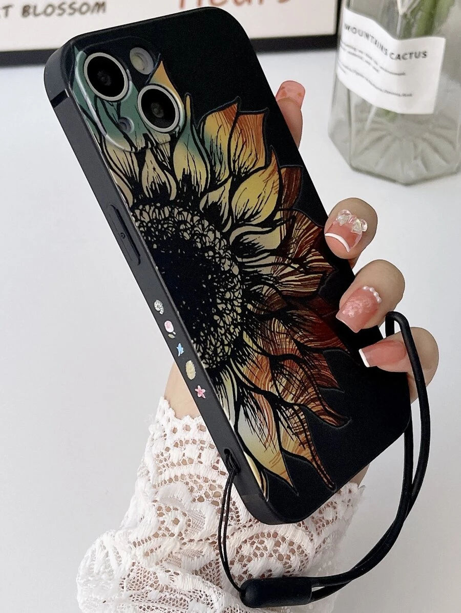 kordonlu çiçek desenli telefon kılıfı - màu đen - Xem 1