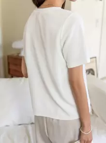 DAZY 口袋贴布 T 恤学院风上衣 - 白色 - 查看 2