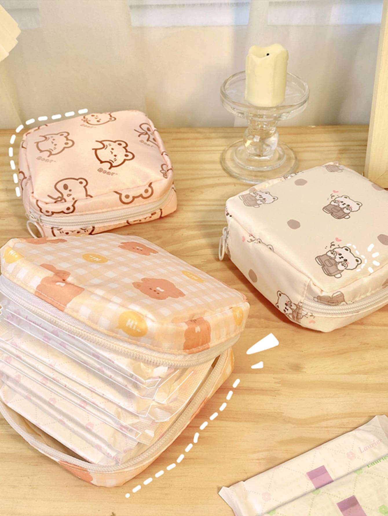 1入組卡通圖案隨機衛生巾收納袋 - 彩色 - 查看 1