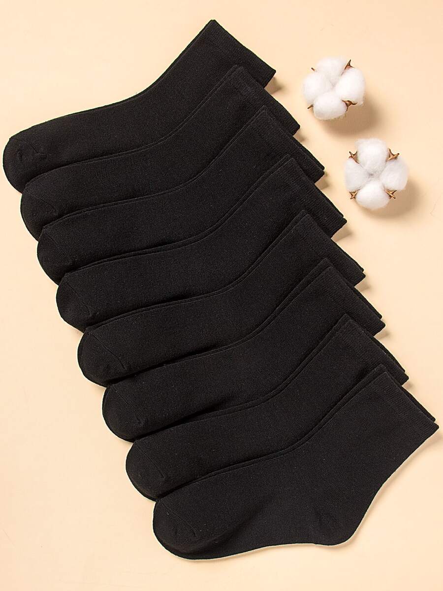 8 pares Calcetines de tripulación unicolor - Negro - Ver 1