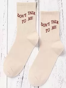 Slogan Graphic Crew Socks - Apricot - View 1