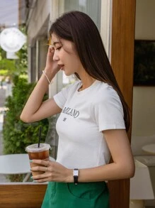 DAZY Camiseta Corta Con Bordado De Letras - Blanco - Ver 4